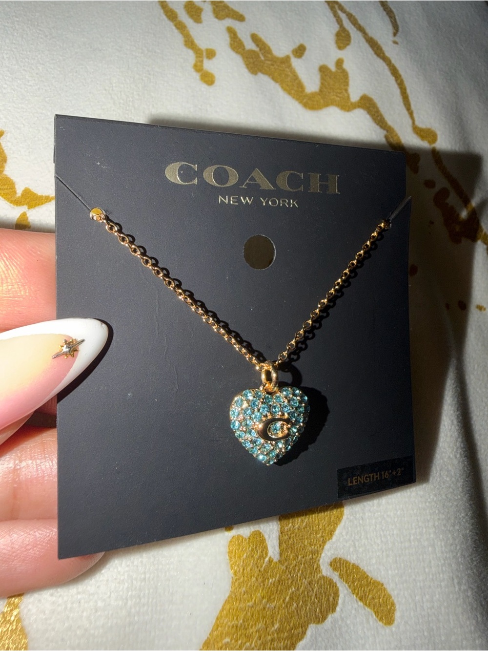 COACH Turquoise Crystal Heart Necklace - Picture 4 of 6
